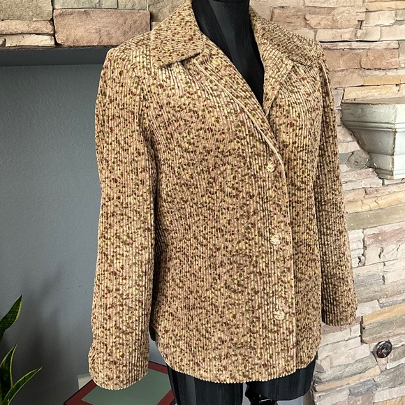 VTG 60s Indie Academia Corduroy Blazer Artsy Hipster Soft Wale Speckled Brown L - Picture 2 of 10